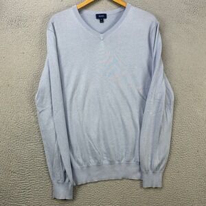 Faconnable Silk Cashmere Blend Sweater V Neck Adult Men XL Blue Knit Long Sleeve